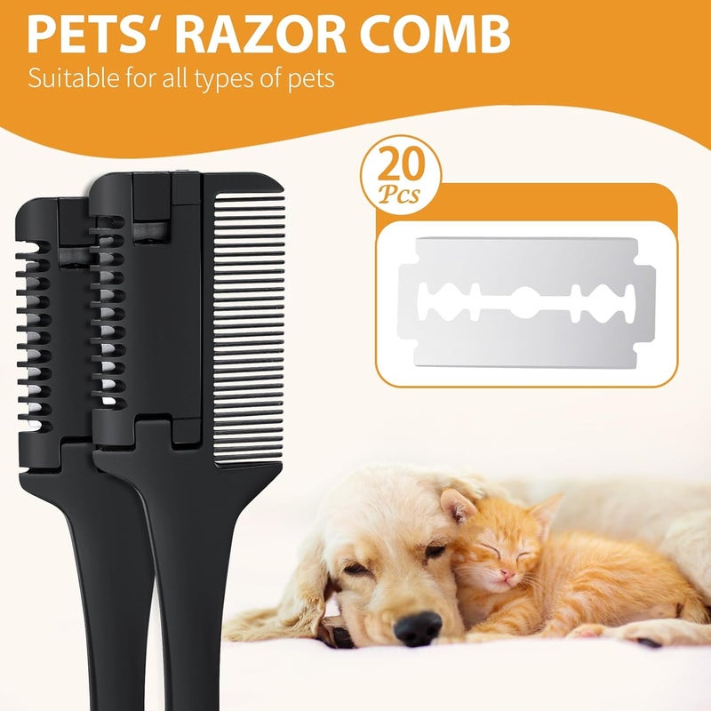 sodknow 2-in-1 Pet Grooming Comb for Dogs and Cats - 2 Combs with 20 Extra Blades for Trimming and Grooming - Image 2